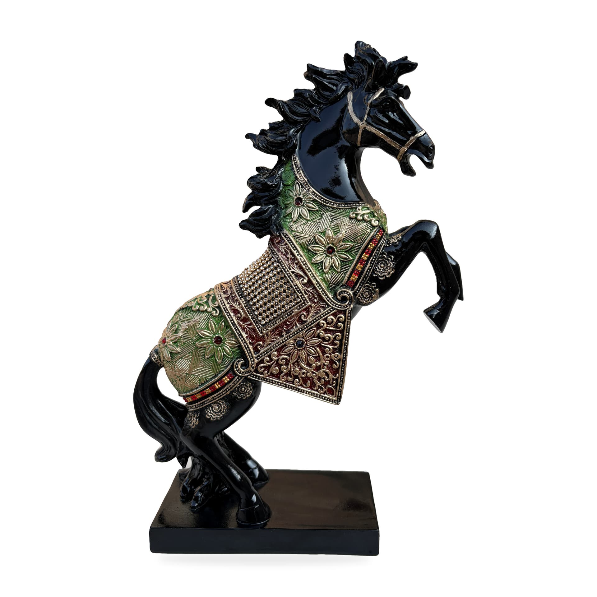 Black Horse Statue Showpiece for Home Decor, Resin, 15 Inch