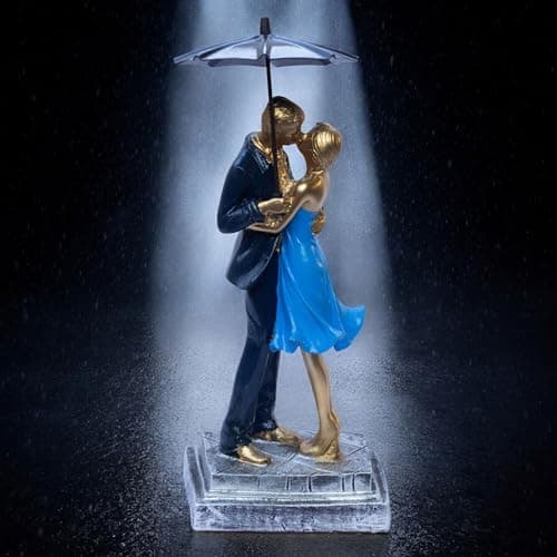 Elegant Couple Figurine with Umbrella – Romantic Poly-Resin Sculpture for Home Décor, Anniversary, and Valentine’s Day Gift – Intricately Designed Love Statue (Blue)