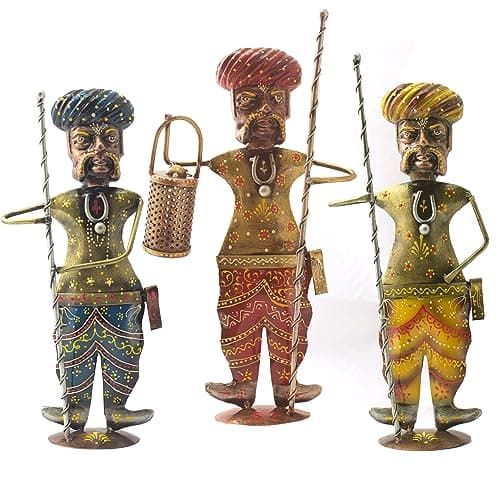 The 3 Chowkidaars Handcrafted Wrought Iron Showpiece Figurine Statue Set of 3 Watchmen for Home, Living Room, Office and Gifts (14 inch)