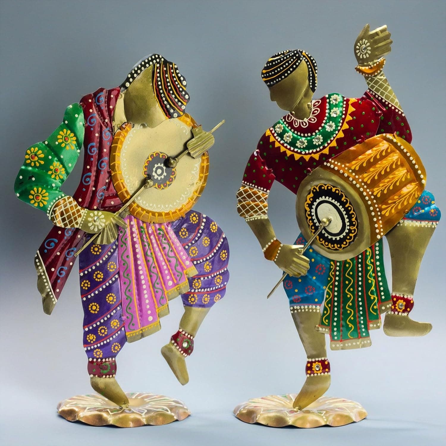 Handcrafted Chang Dancers Iron Metal Showpiece – Vibrant Rajasthani Folk Art Sculpture for Home Décor, 14 Inch