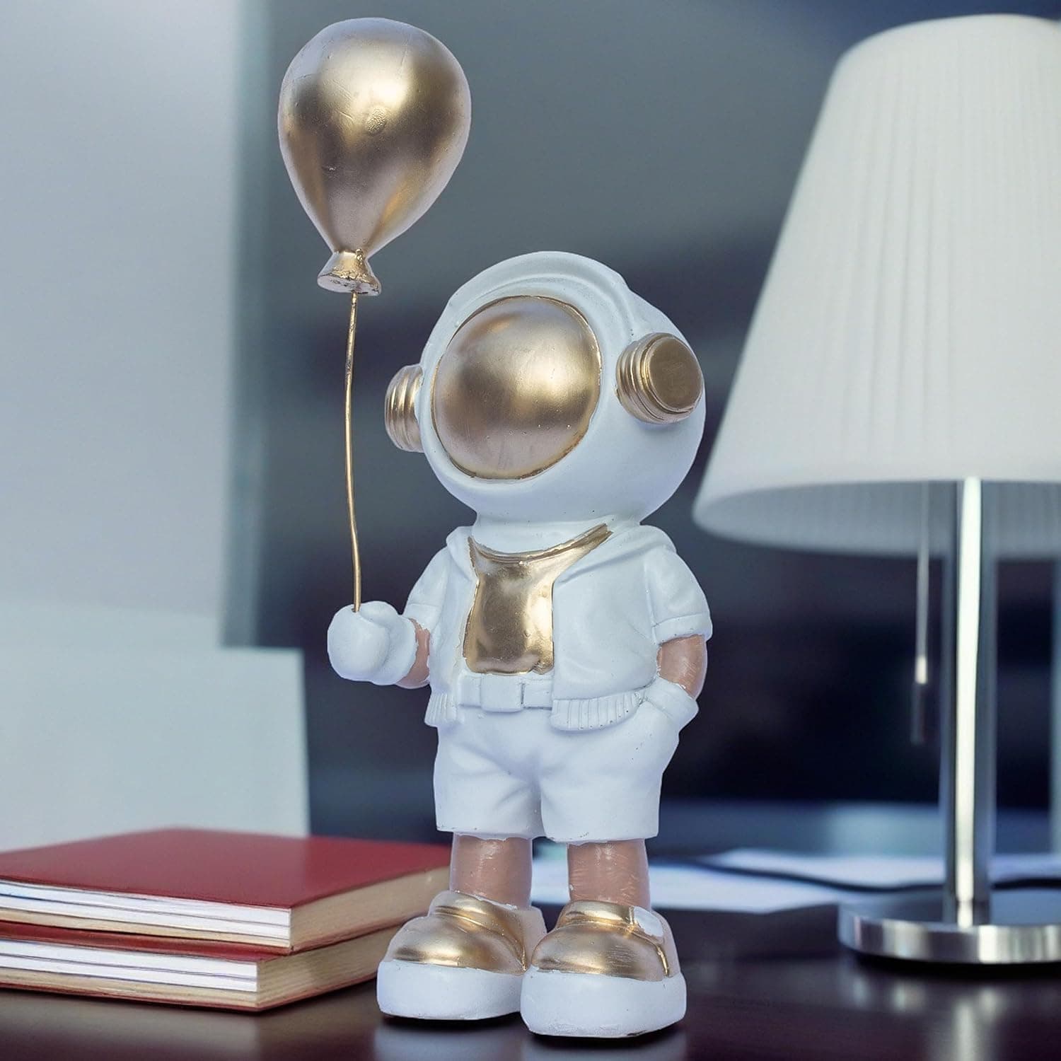Resin Astronaut Statue with Gold Balloon - Modern Space Explorer Showpiece Decor - 9.5" Art Figurine for Home, Study Table and Office (The Cool Dude)