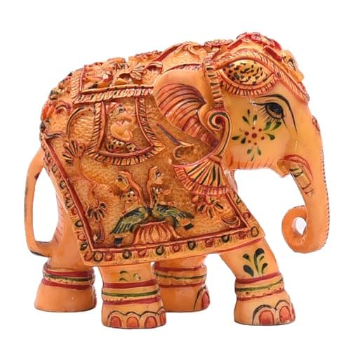 Carved Elephant Showpiece Decorative Items for Home, Living Room Statue Tabletop 4 inch Resin Elephant Statue for Vastu, Hallway, Office Decor, Gifting