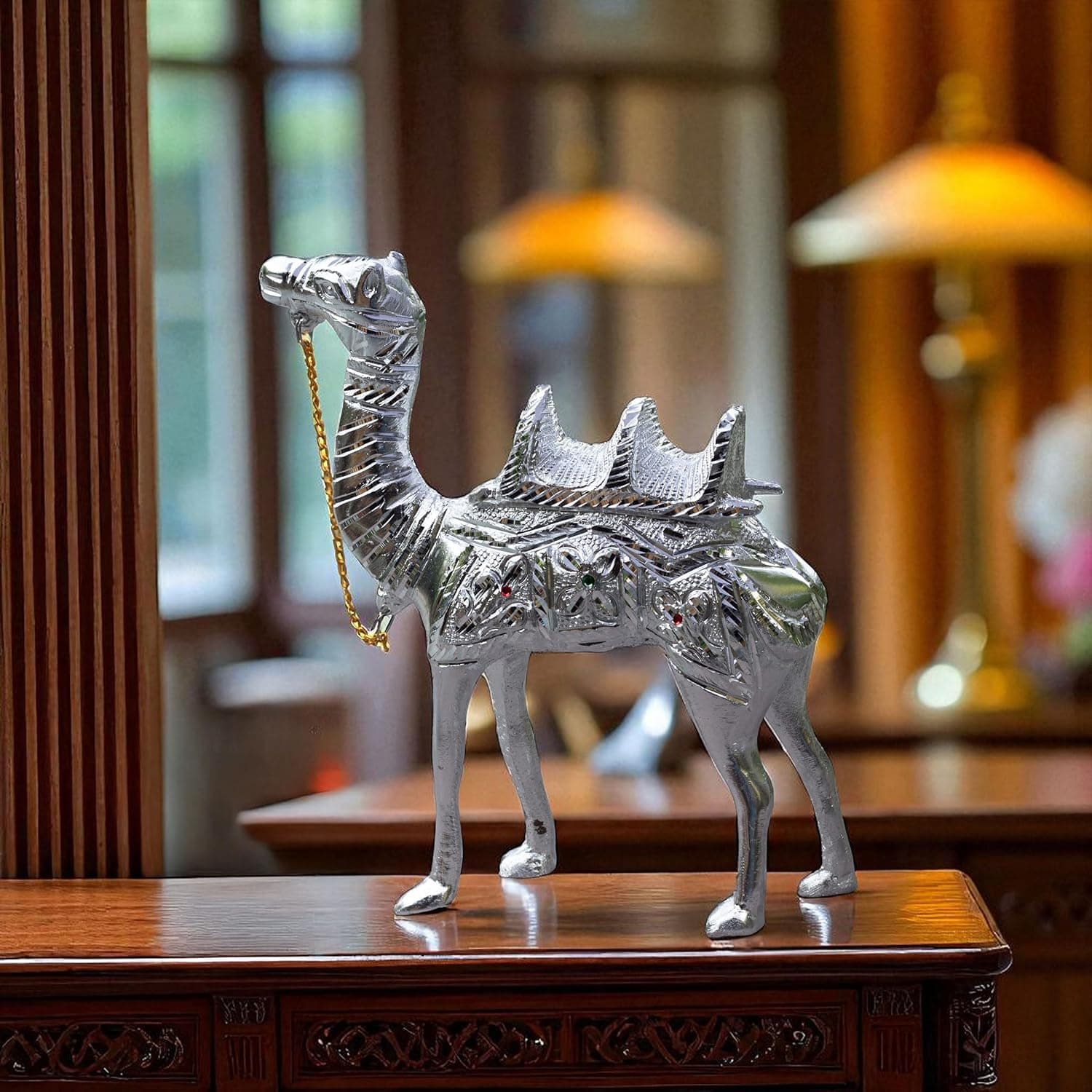 White Metal Camel Showpiece – 9 Inch Silver Finish Figurine | Handcrafted Decorative Animal Statue for Home & Office Decor