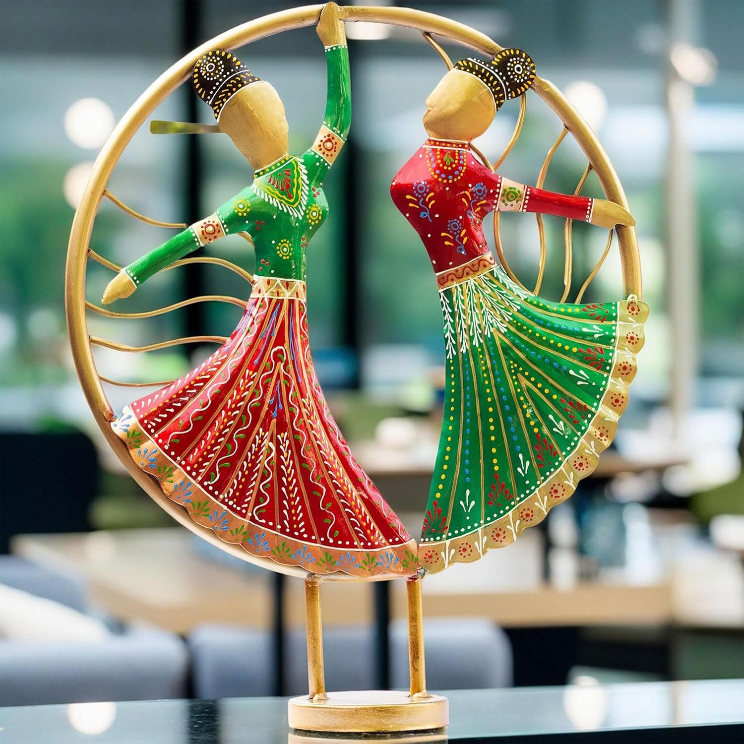 Vibrant Rajasthani Graceful Dancers Tabletop Showpiece - Iron Hand-Painted Home Decor - Ideal for Wedding, Anniversary & Housewarming Gifts (Circle Dancers), Multicolor, 35.5 cm, 14 inches