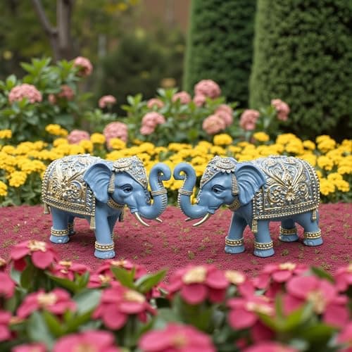 Royal Gajraj Elephant Showpiece Pair (4x6 inch) for Living Room, Study Desk, Office and Home Decor, Vastu Luck, Marble Resin Statue Prosperity Gift for Diwali & Housewarming