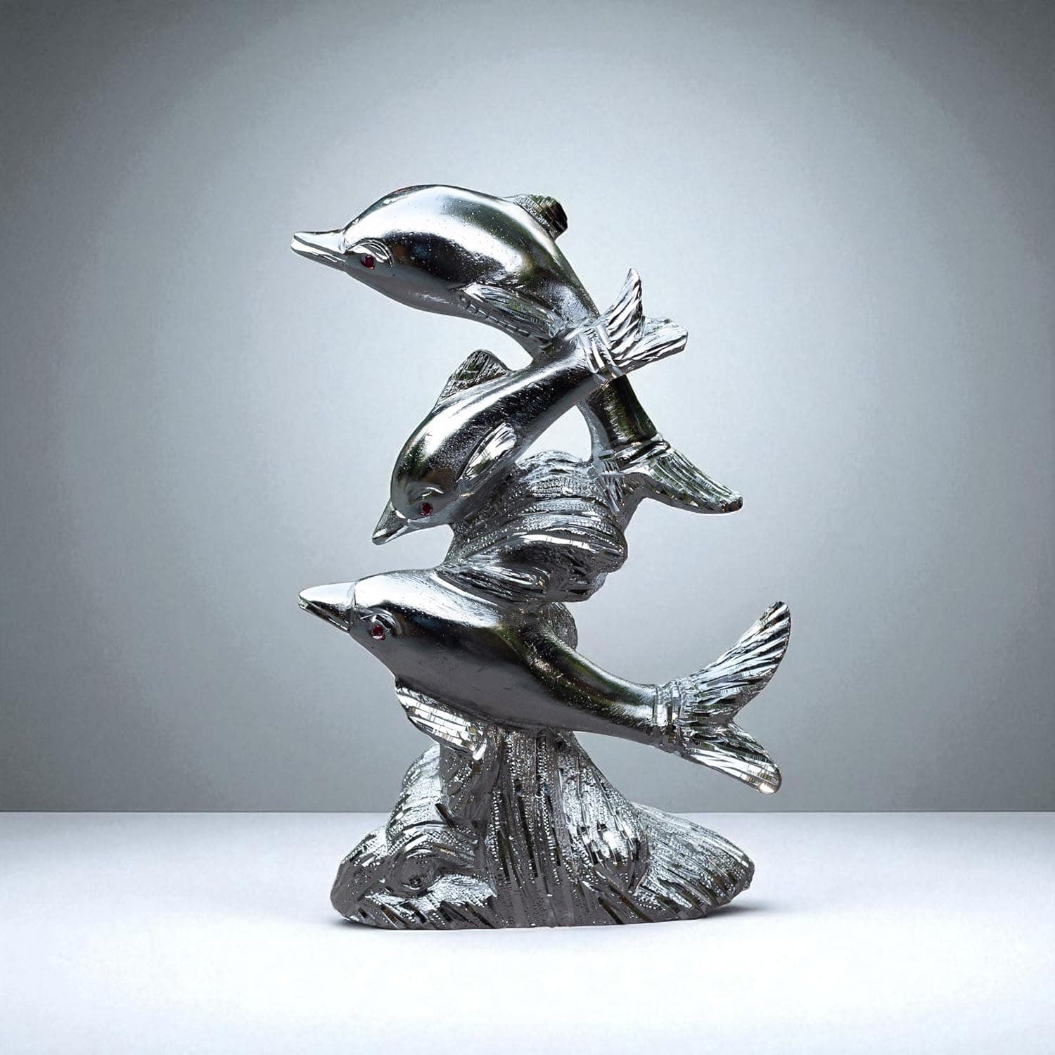 Premium White Metal Dolphin Showpiece – 9 Inch Silver Finish Figurine | Elegant Home & Office Decor, Living Room Table Accent & Feng Shui Gift