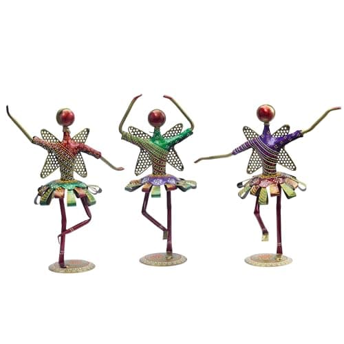 Dancing Fairy Angel Figurines (Set of 3) - Iron Metal Tabletop Decor, Home Decor, Living Room, Housewarming Gifts, Centerpiece (Fairies)
