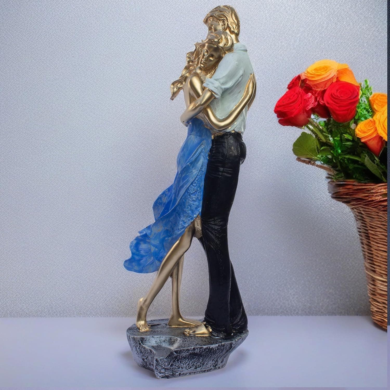 Romantic Embrace Couple Figurine - Hand-Painted Love and Affection Statue Showpiece for Home Decor (Love is Blue)