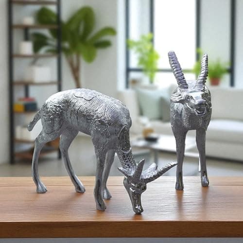 Set of 2 White Metal Deer Figurines – Handcrafted Decorative Animal Showpieces, Elegant Home & Office Decor, Living Room Accent, Festive Gift
