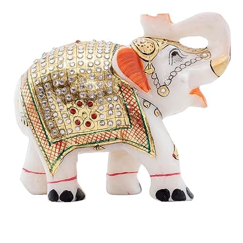 Elegant Marble Elephant - Handcrafted Showpiece Big 5 inch Size Home Decor Symbolizing Love, Strength, and Luck | Pure Makrana Marble | Vastu Shastra Positive Energy