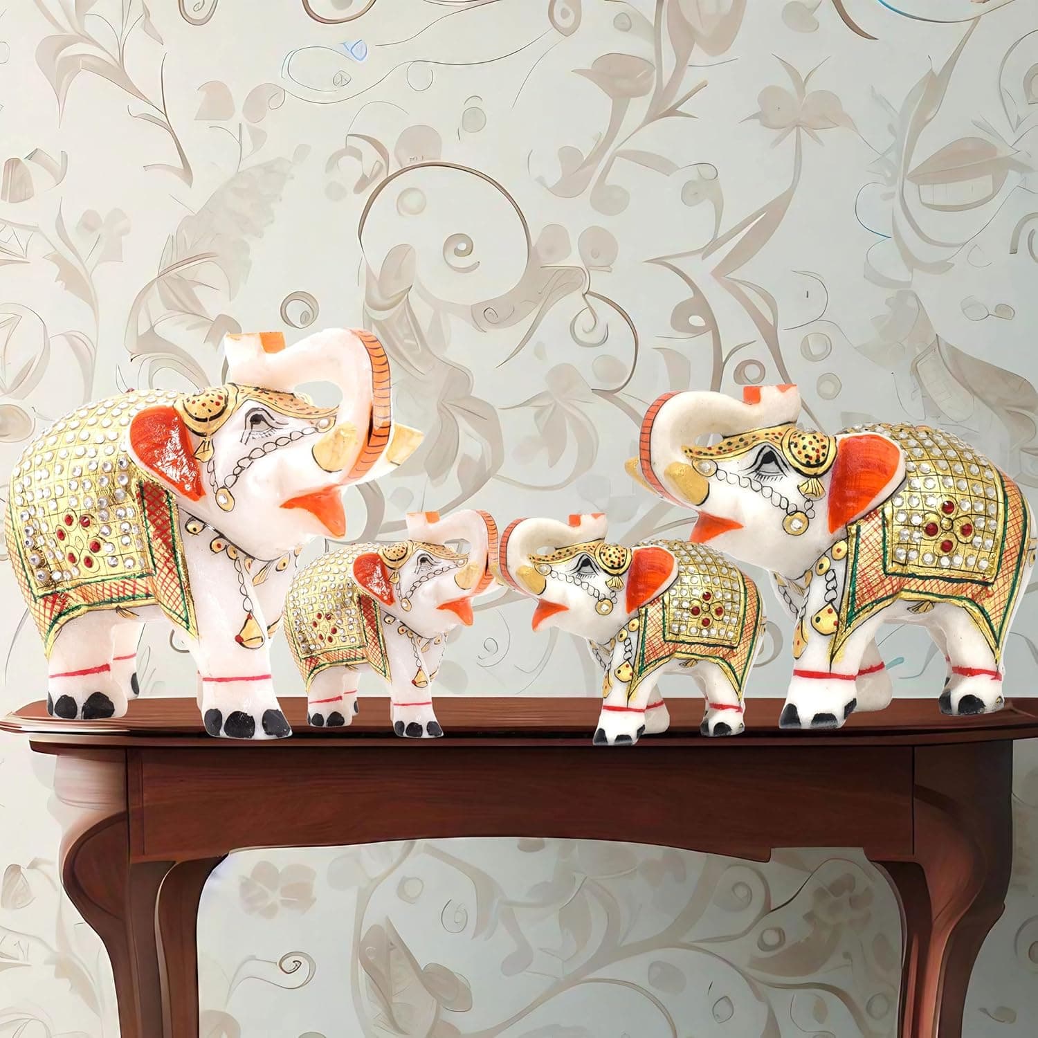 Elephant Decorative Items for Home Pack of 4 Marble Elephant Statue for Living Room, Home Entrance, Good Luck, Vastu (Family of 4)