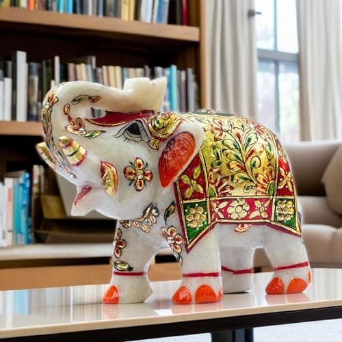 Elegant 6" Marble Elephant Showpiece - Home Decor Hathi Statue Symbolizing Love, Strength, Luck | Pure Makrana Marble | Vastu Positive Energy Gift Item, White
