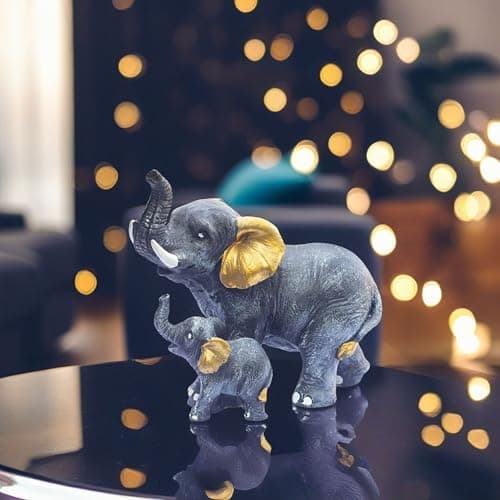 Polyresin 6" Elephant with Baby Statue for Home Decor – Vastu & Feng Shui Good Luck Symbol – Decorative Showpiece for Entryway, Living Room, Office, Gift (White)