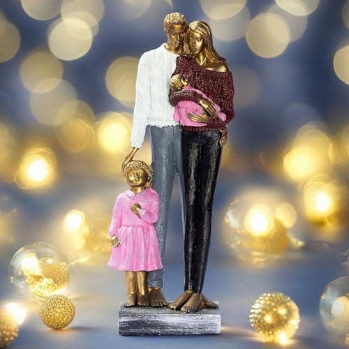 Elegant Gold Couple Figurine – Romantic Poly-Resin Sculpture for Home Décor, Anniversary, and Valentine’s Day Gift – Intricately Designed Love Statue (Pink)