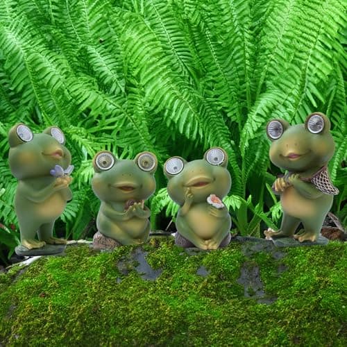 Playful Solar-Powered Resin Adorable Frog Statue – Perfect Garden and Indoor Decor with Auto Light-Up Eyes (The Frog Family)
