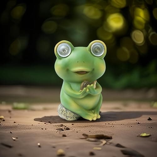 Garden Solar-Powered Resin Adorable Frog Statue – Perfect Outdoor and Indoor Decor with Auto Light-Up Eyes (Snail)