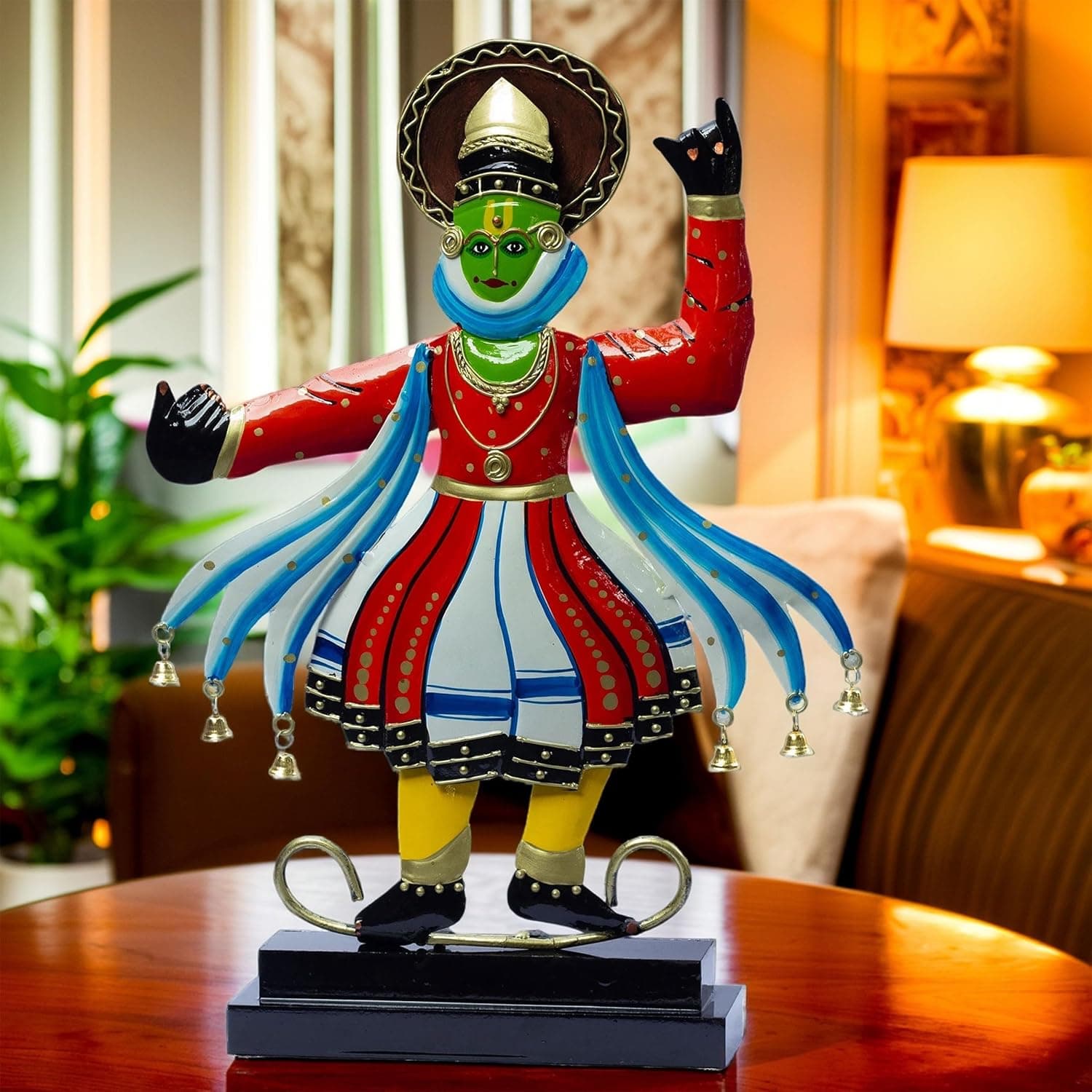 Kathakali Dancer Metal Showpiece – Traditional Kerala Folk Art Classical Dance Figurine – Home Decor Statue for Living Room, Gifting (12x18 inch)