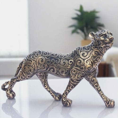 Luxury Leopard Sculpture in Black Resin with Gold Accents | Decorative Animal Statue for Home & Office | Symbolic Wildlife Decor - Strength, Power & Self-Reliance (Lookout Leopard)