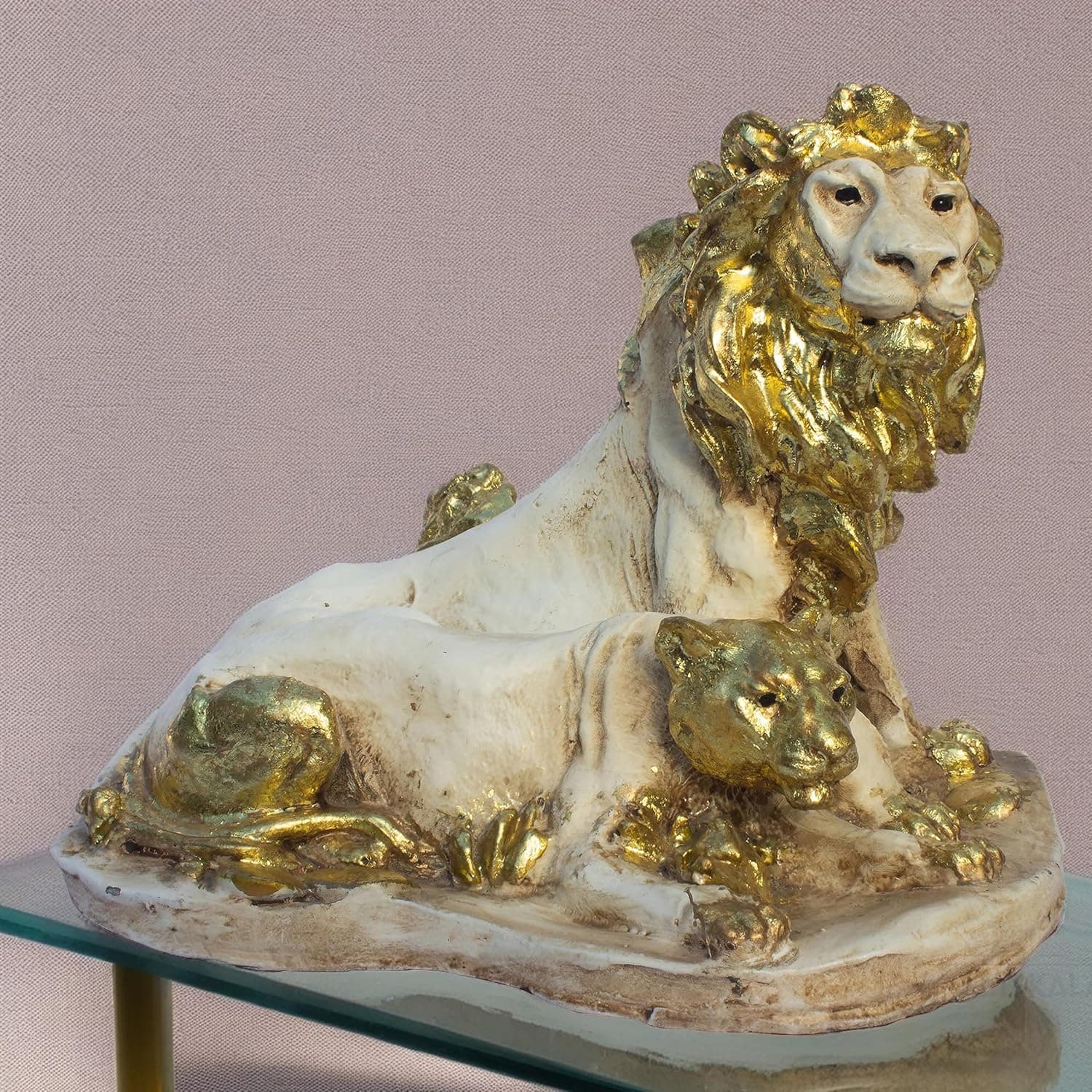 Lion and Lioness Resin Staue - 8x6 inch Royal Home Decor Showpiece, Durable Tabletop Statue for Living Room, Office, Entrance, Gifting (Lion Couple)