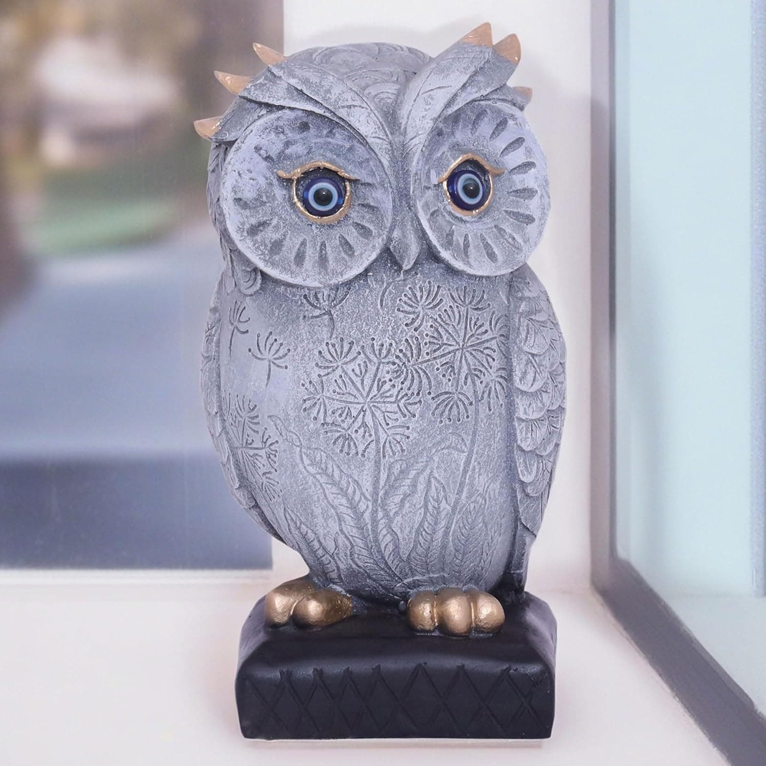Owl Polyresin Showpiece Item 6" Home Decor Tabletop Statue for Living Room, Study Desk and Office (Owl on Sq Base)