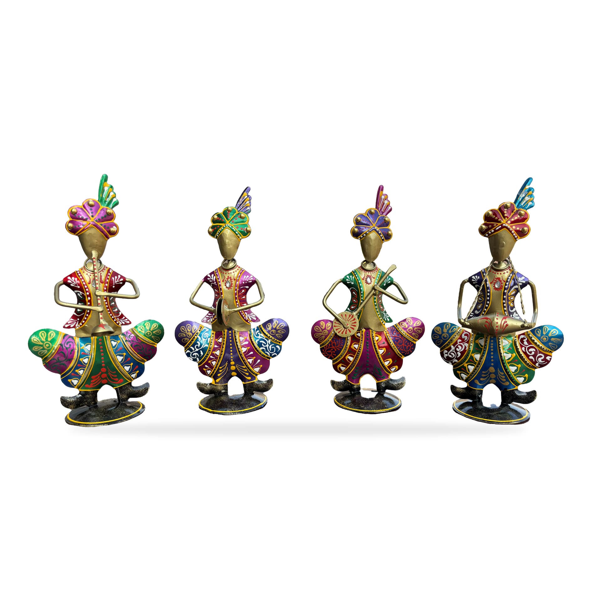 Gold Iron Rajasthani Musician Statue Showpiece Set of 4, 9 Inch