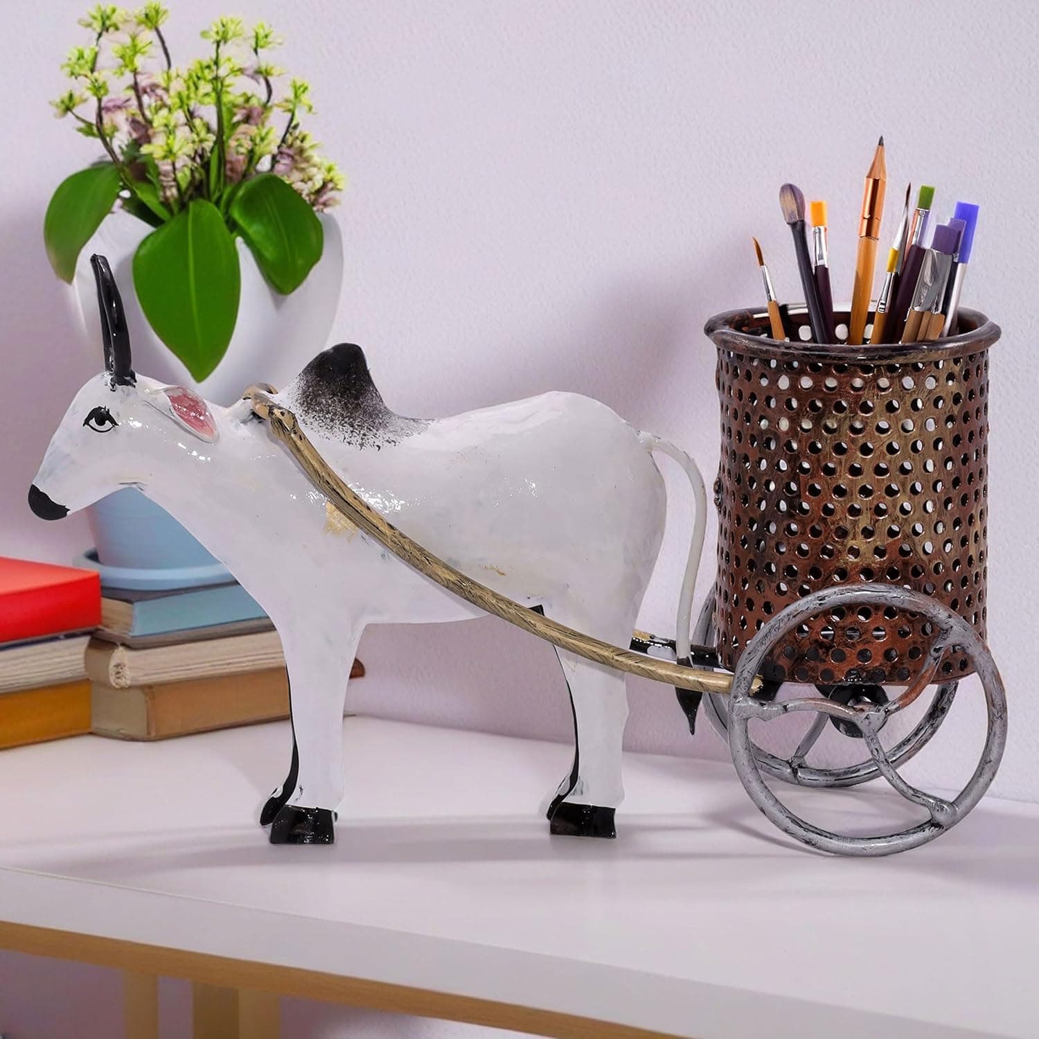 Pen Holder Pencil Stationery Organiser Office Supplies Holder for Work Desk, Study Table, Living Room Showpiece Decor (Bullock Cart)