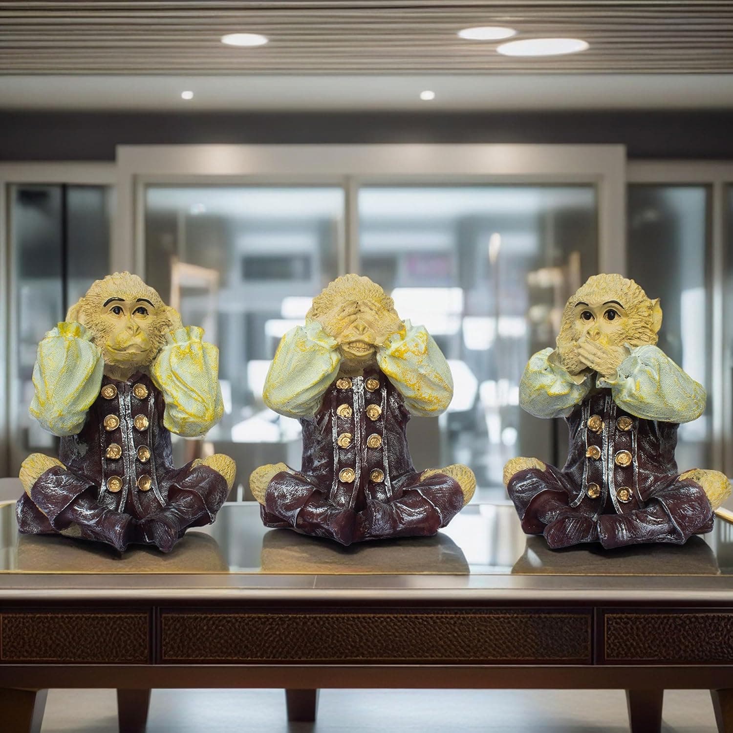 The 3 Monkey Showpiece Set, See, Hear, Speak No Evil Motivational Decor for Home, Living Room, Study Table and Office (Three Monkeys)