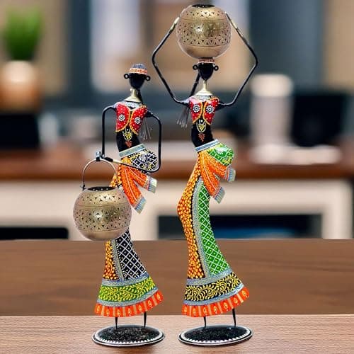 Tribal Lady Statue Set with Detachable Tealight Holder Incense Burner for Home Decor | 30 & 26 Inch Handcrafted Figurines for Living Room, Entrance, Garden, Festive Gift