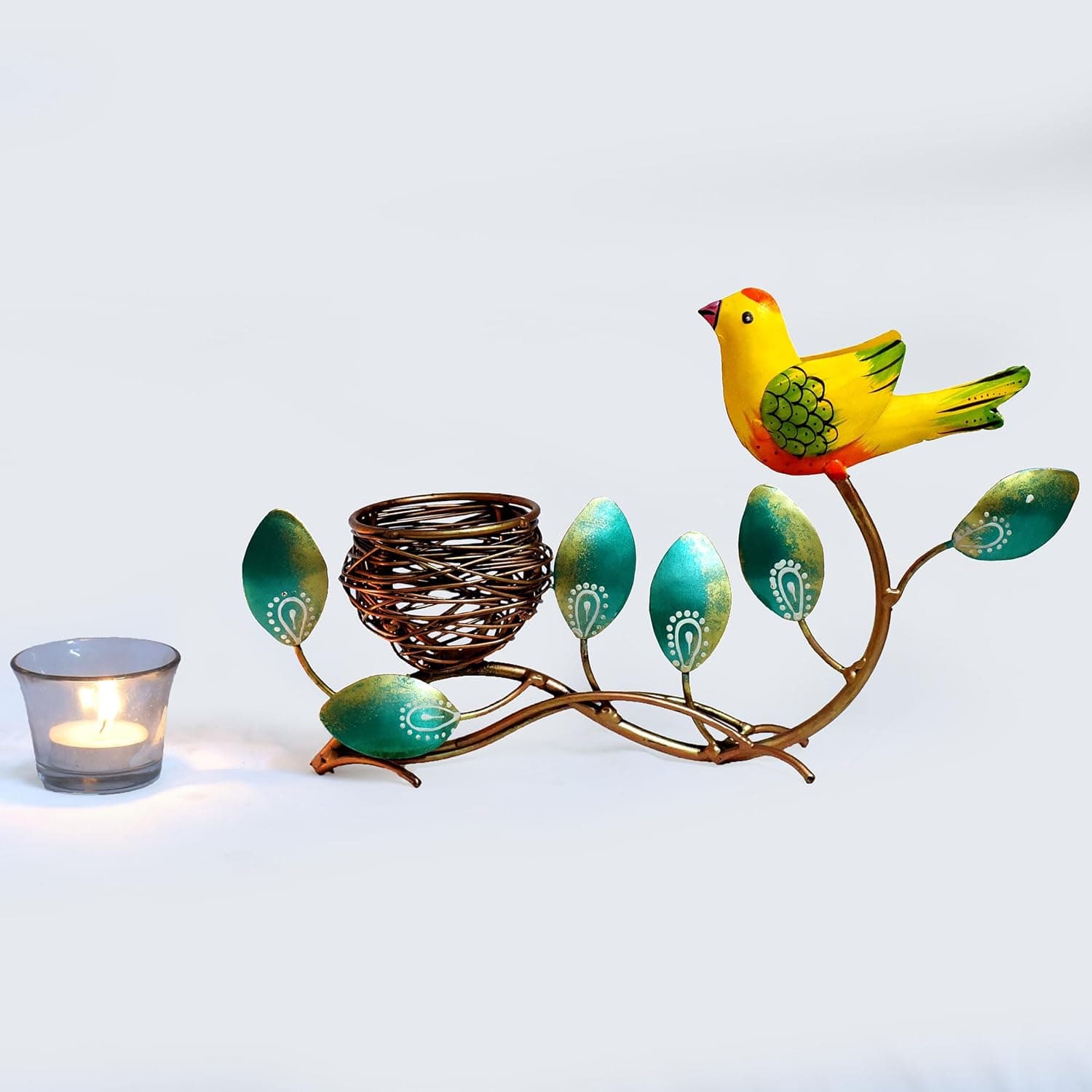 Metal Bird Home Decor Showpiece Tealight Candle Holder, Tabletop Decorative Item for Living Room, Dinner Table, Meditation Room, Festive Gifting