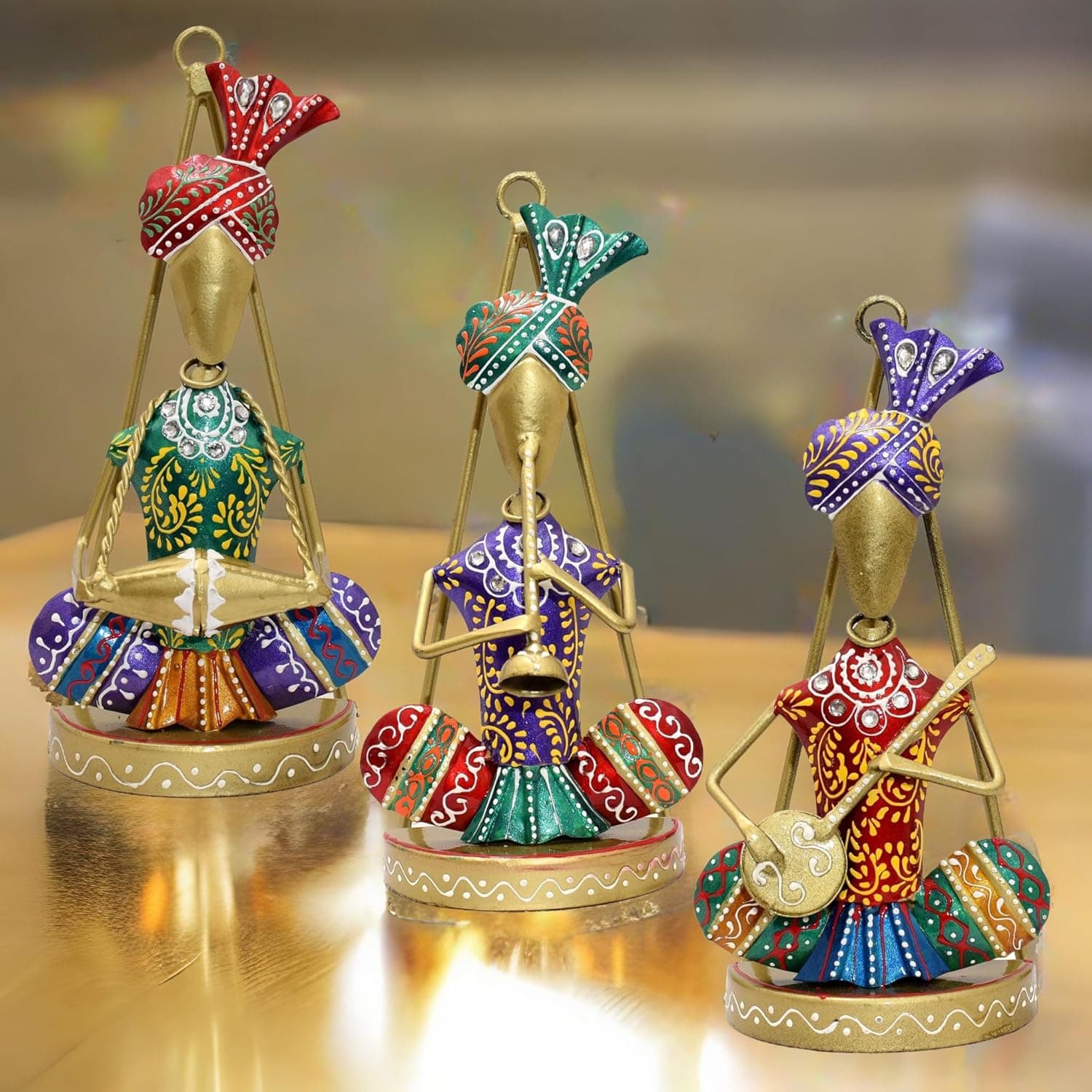 Traditional Musicians (Set of 3) Tabletop/Wall Hanging Metal Wall Decor Statues for Living Room, Decorative Showpiece Items for Home, Festive Gifting, Housewarming Present