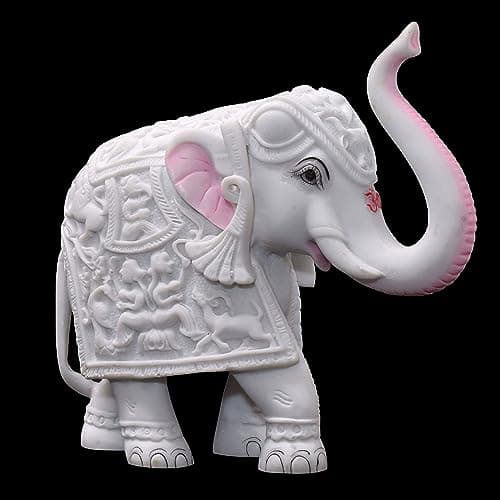 White Elephant Statue for Living Room, Home Decor, 6 inch Elephant Marble Dust Poly-Resin Showpiece for Vastu, Indoors, Office Decorations, Gifting