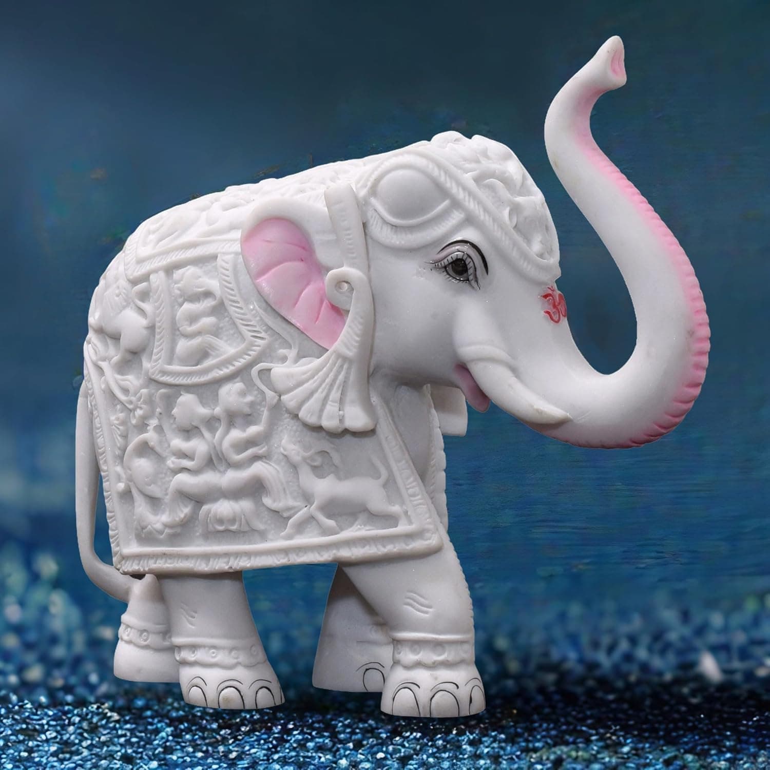 White Elephant Showpiece Big Size Marble Resin Aesthetic Statue Decorative Item for Home, 6 inch Elephant Decor for Home Vastu, Shelf, Study Room, Work Table (6 x 7 inch)