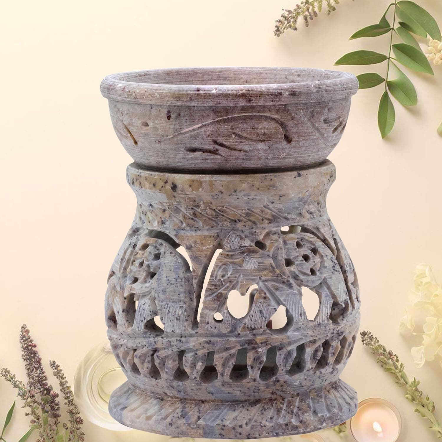 Aroma Oil Diffuser, Essential Oil Burner Diffuser for Home Fragrance, Calmness, Yoga, Meditation (White Stone)