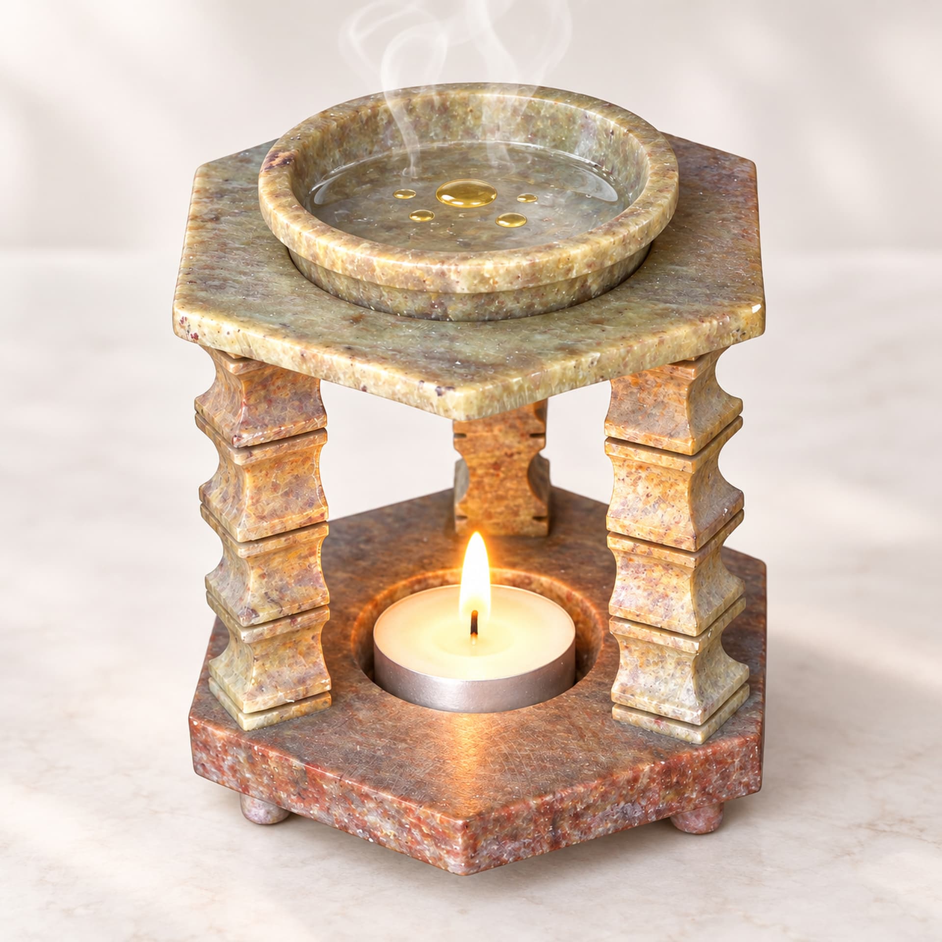 Soapstone Aroma Oil Burner, Tealight Diffuser, 4.5 Inch