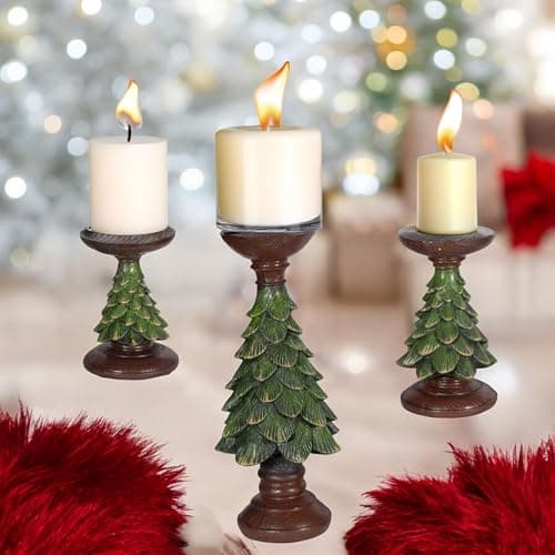 Festive Christmas Tree Tealight Holder Set of 3, Classic Xmas Candle Holder, Wedding Table Decor, Fireplace, Porch, Evening Parties Candle Holder Home Decor (Tree)