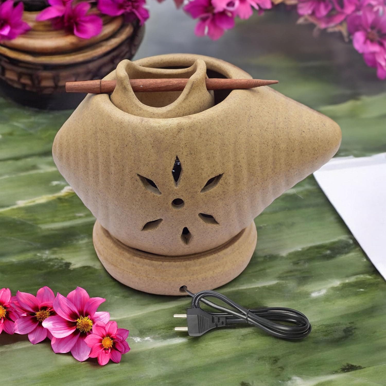 Electric Aroma Diffuser with LED Night Light - Shankh Essential Oil Burner, Camphor Fragrance, Kapur Dani Vaporizer for Home, Office, Bathroom (Conch)