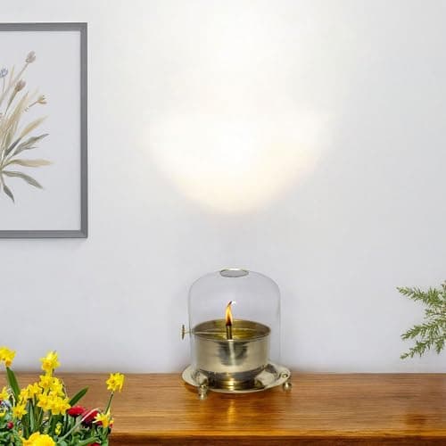 Brass Akhand Oil Diya with Clear Glass Cover | Rotating Lifting Wick | Perfect for Spiritual Decor, Hindu Rituals, Diwali Festive Gifts (6inch)