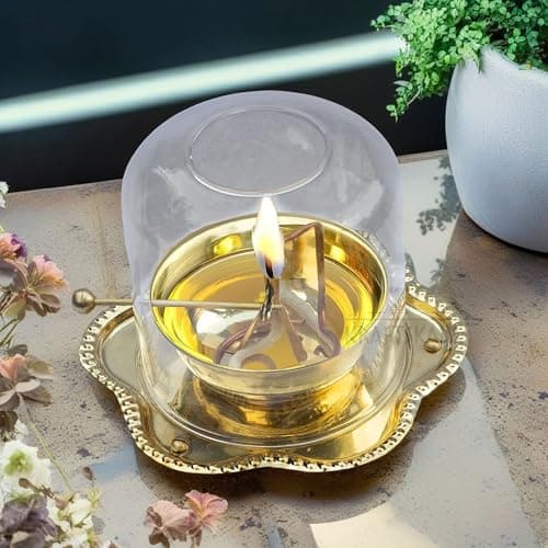 Brass Akhand Jyot Oil Diya with Boro-Silicate Glass | Rotating Wick | Perfect for Spiritual Decor, Hindu Rituals, Diwali Festive Gifts