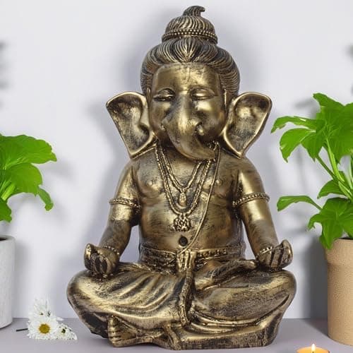 Serene Resin Ganesha Idol - Spiritual Home Decor Showpiece, Meditative Ganesh Ji Murti, 8x5 Inches - Ideal for Prosperity, Peace, and Gifting (Bal Ganpati)