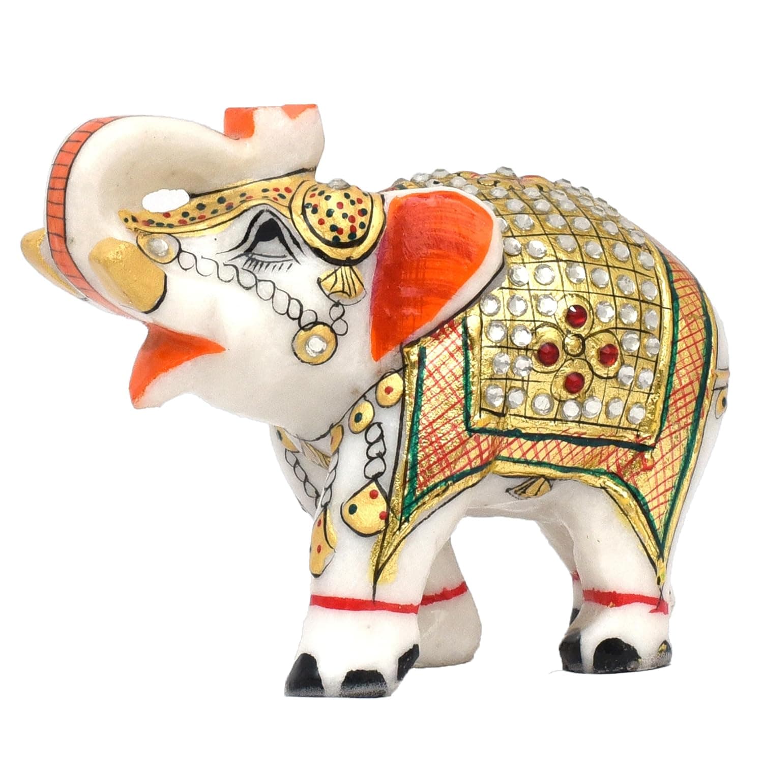 Marble Elephant 4 inch Size Home Decor Rajasthani Statue Showpiece for Living Room, Indoor, Front Door, Office, Gifts (Haathi Murti)