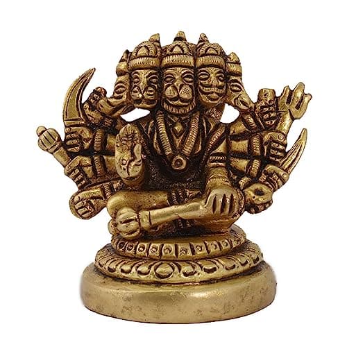 Panchmukhi Hanuman Murti Brass Metal Statue Idol, Five Unique Faces of Hanuman ji for Home, Devotees, Collectors, Festival Gifts