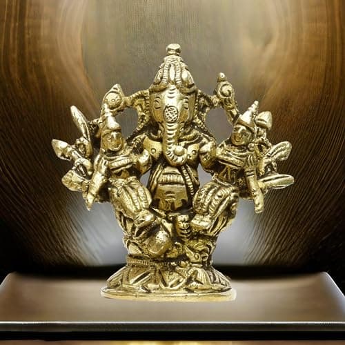 Riddhi Siddhi Ganesh Brass Idol - Handcrafted Divine Brass Statue Traditional Hindu God Figurine for Home Entrance Murti