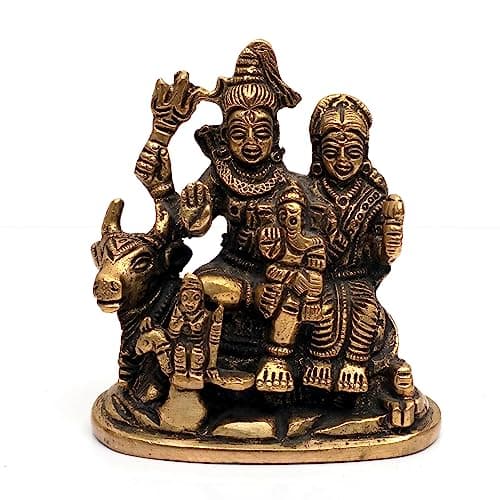 Antique Brass Shiv Pariwar Idol, Auspicious Hindu God Family Statue for Home, Office Decor, Happiness, Prosperity, Good Luck