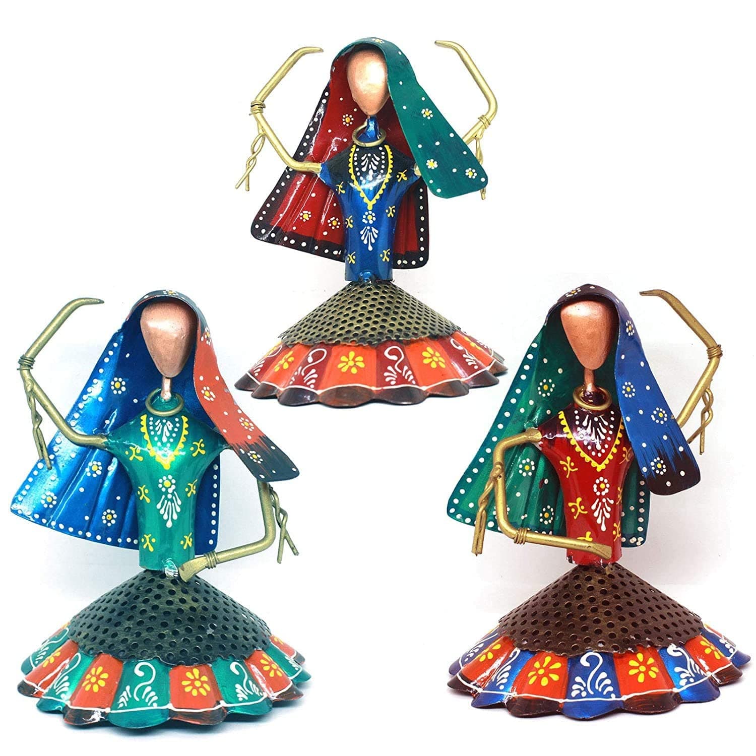 Decorative Showpiece Rajasthani Handicraft Wrought Iron Set of 3 Kalbeliya Dolls 9x7 inch for Home Decor, Office, Showcase, Gift (Kalbeliya Dolls)
