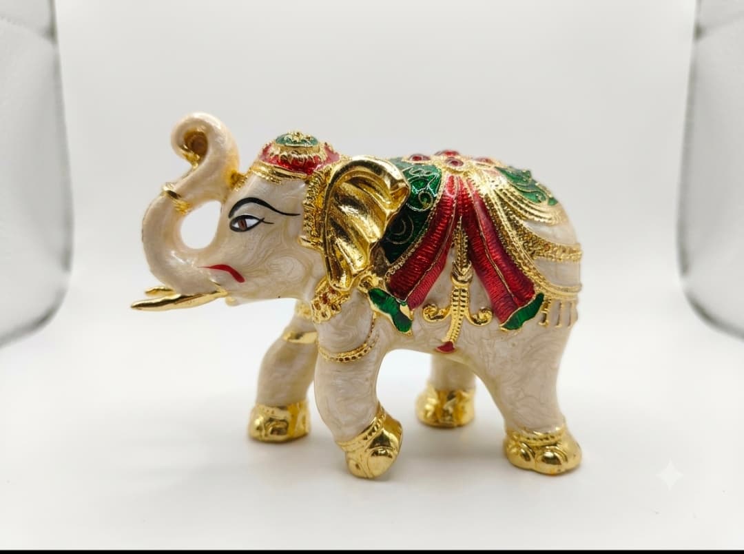 Royal White & Gold Decorative Elephant Idol