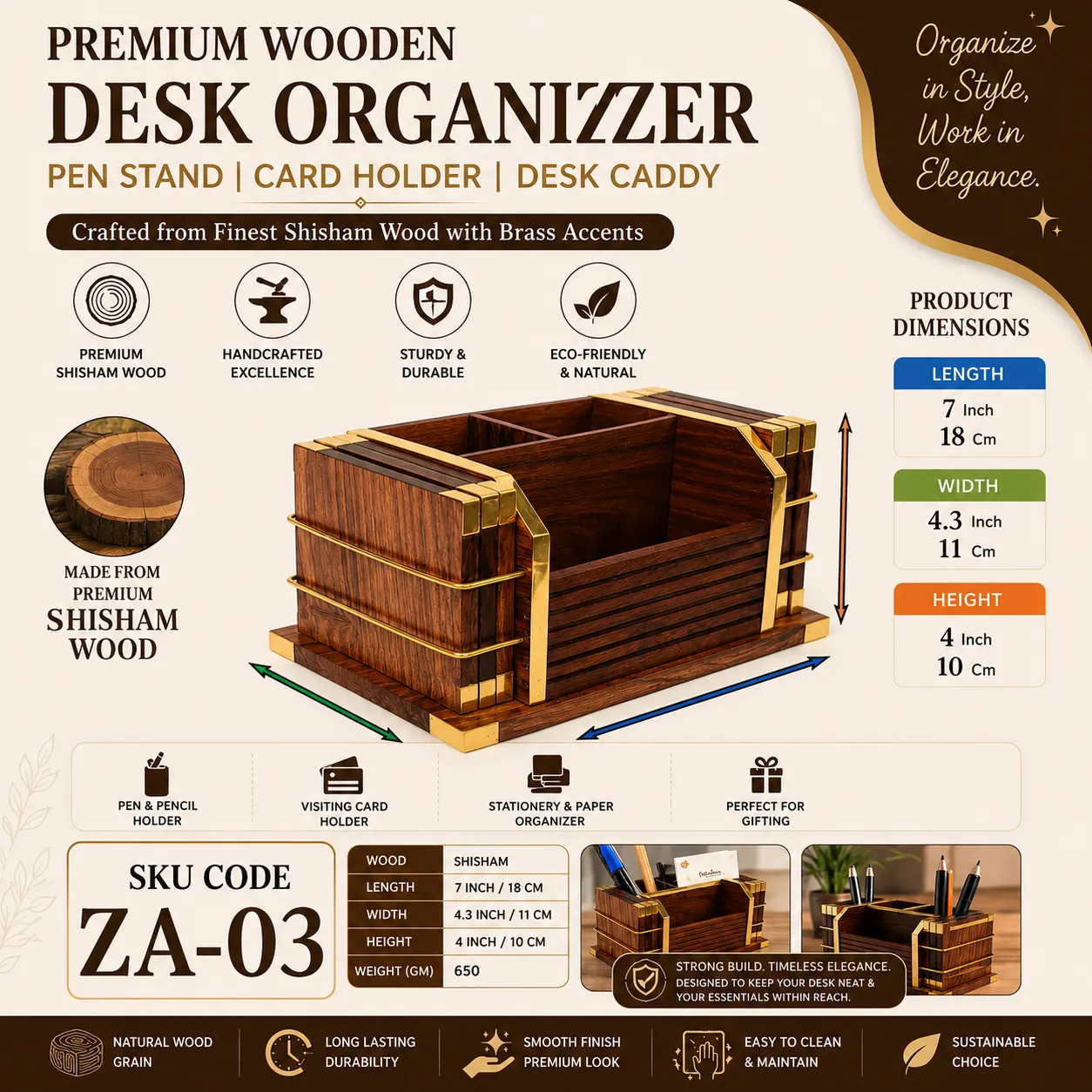 Handcrafted Wooden Desk Organizer