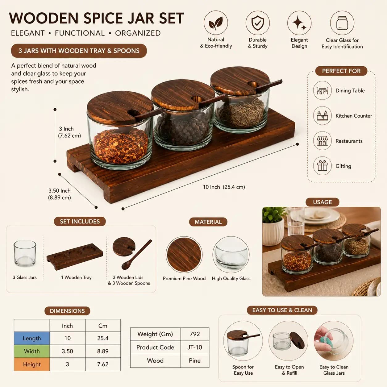 Wooden Spice Jar Set